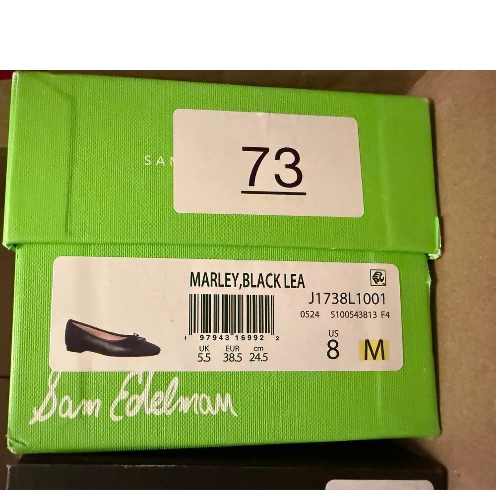 Sam Edelman Marley Womens 8 Black Leather Cap‎ Toe Ballerina Bow Flats New